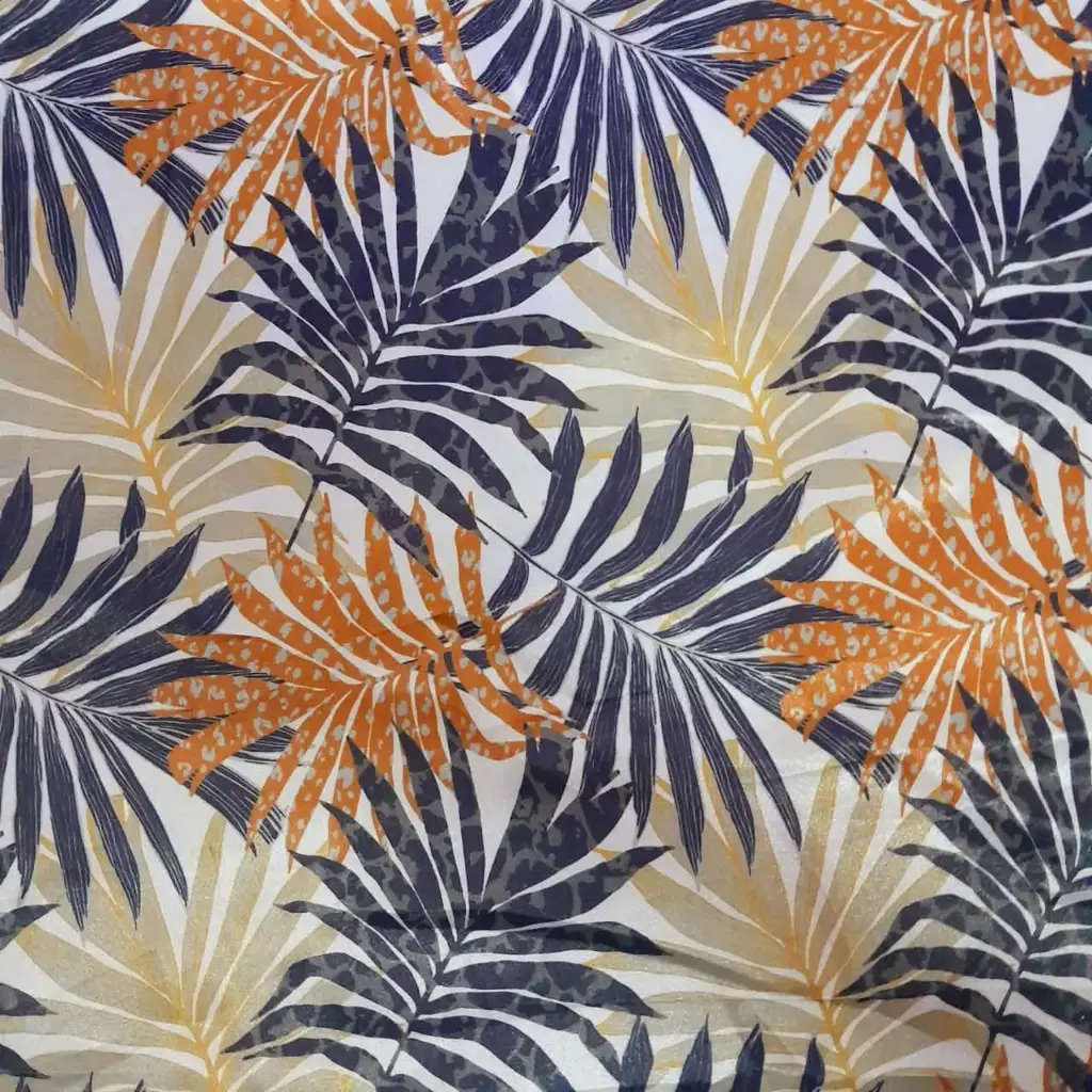 Raso Estampado Hojas De Palma Tropical 