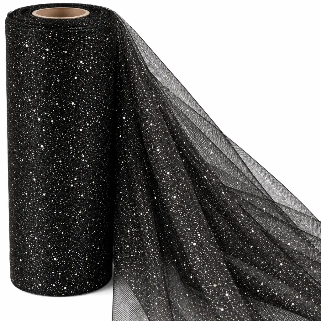 Tul Con Brillo Gliter  Negro 