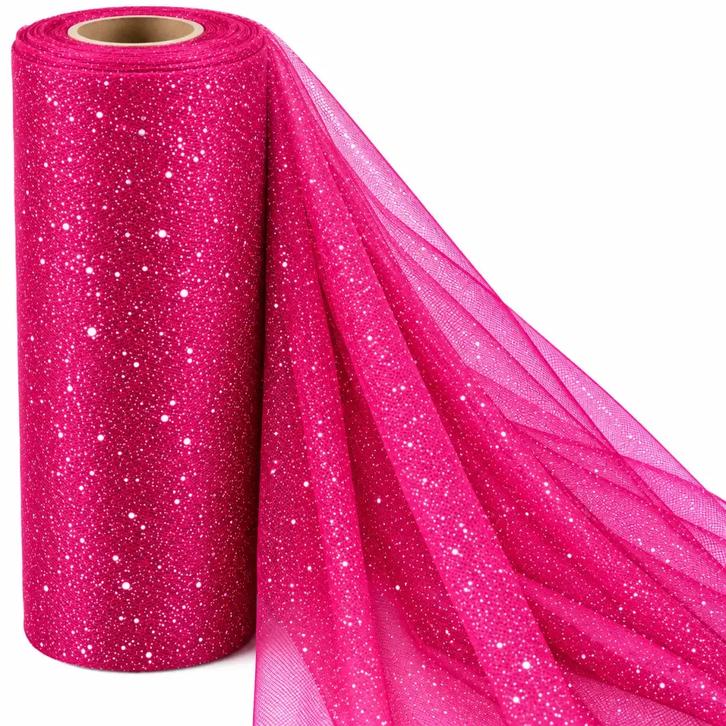 Tul Con Brillo Gliter Fucsia 