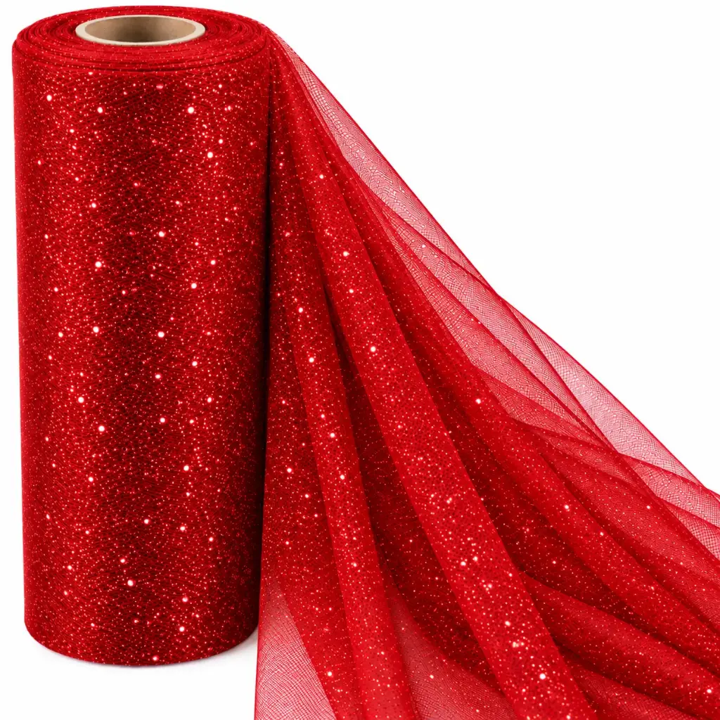 Tul Con Brillo Gliter Rojo 