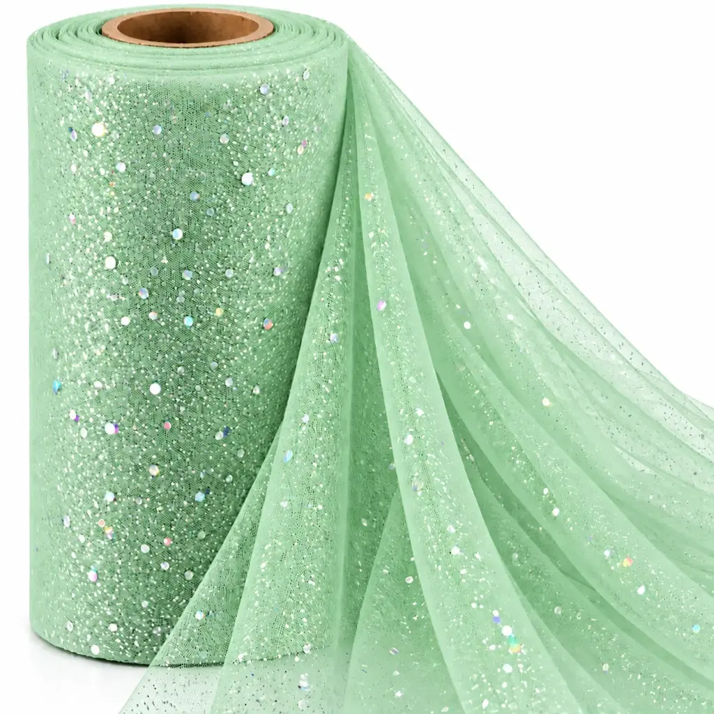 Tul Con Brillo Gliter Verde Pastel 