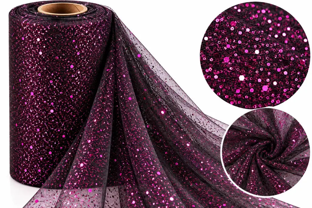 Tul Con Brillo Gliter Negro Con Fucsia 