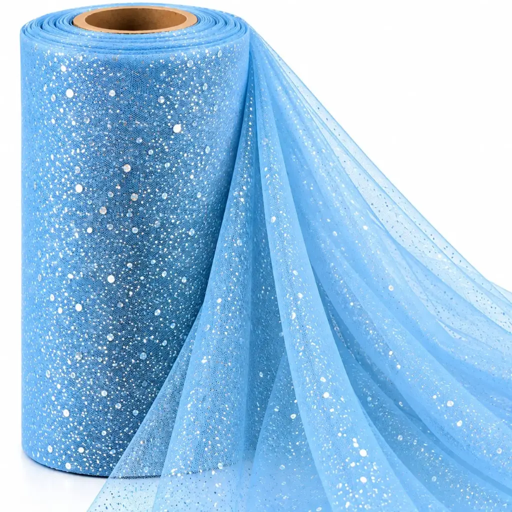 Tul Con Brillo Gliter Celeste 