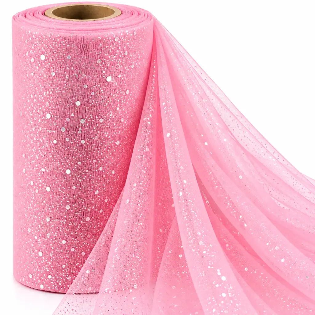 Tul Con Brillo Gliter Rosa Claro 