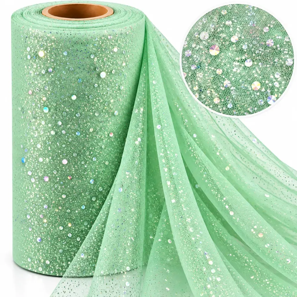 Tul Con Brillo Gliter Verde Claro 