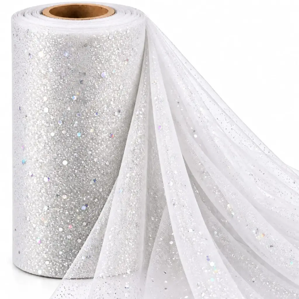 Tul Con Brillo Gliter Blanco 