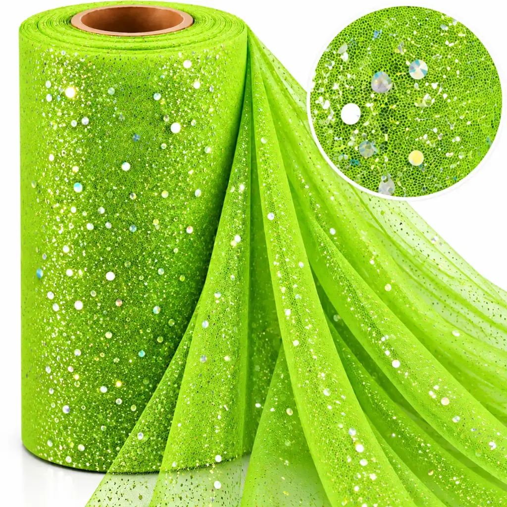 Tul Con Brillo Gliter Verde Manzana 