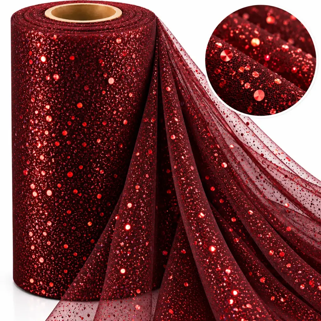 Tul Con Brillo Gliter Bordo Gliter Rojo 